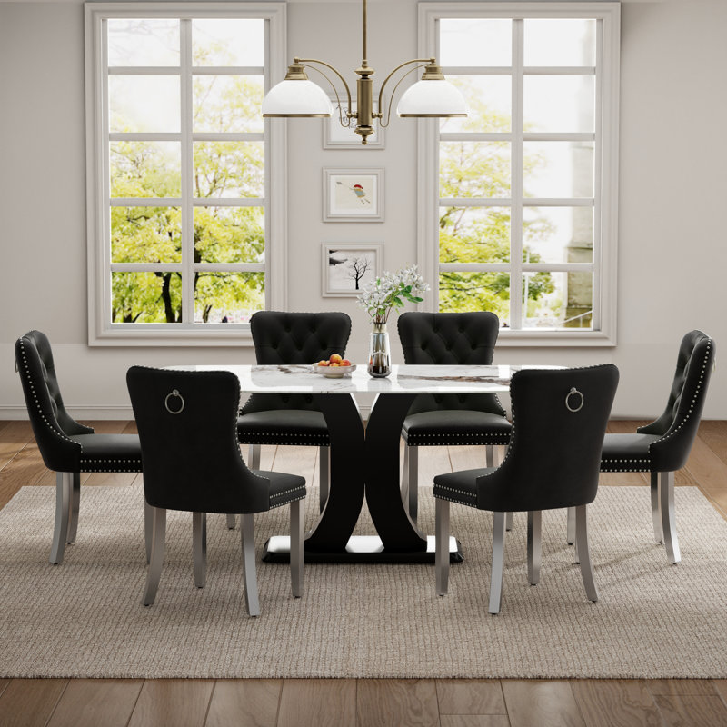 Ensemble de salle à manger Duvall Mid-Century, 7 Pieces: Table, 6 Chairs, Black