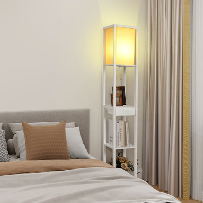 Floor Lamp With Charging, 160cm 3 Layers Shelves Standing Light With Drawer, Reading Lamp with Bulb