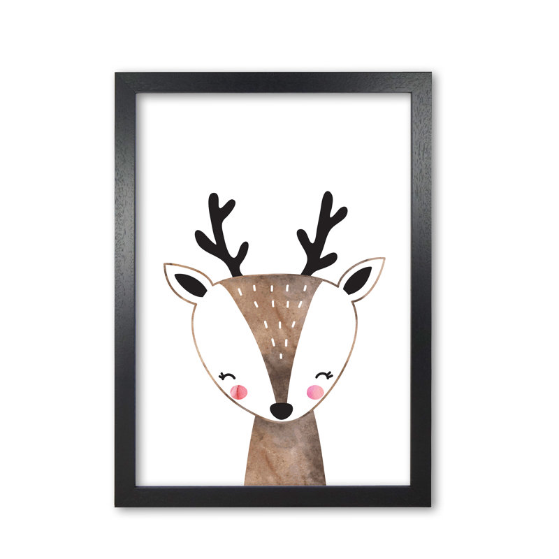 Scandi Brown Deer - Painting, Black Grain Frame, 60 cm H x 42 cm W x 5 cm D