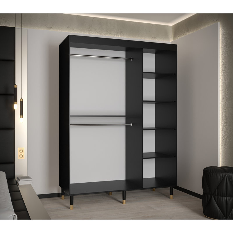 Alauna Manufactured Wood Wardrobe, Black, 208" H x 150" W x 62" D
