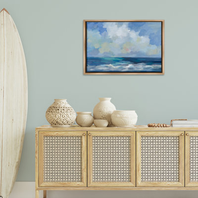 «Nautical Waves & Clouds», toile flottante encadrée dorée par Silvia Vassileva