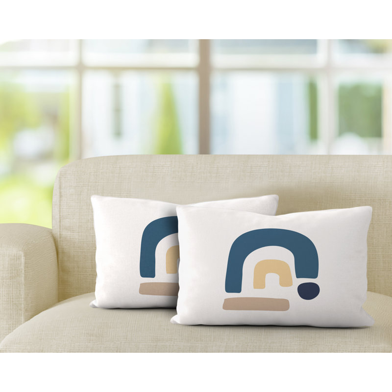Housse et insert de coussin rectangulaire en polyester pour l'intérieur et l'extérieur, Bleu/beige