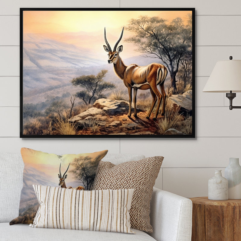 " Graceful Antelope III ", 16" H x 32" W x 1" D, Black Floater Framed