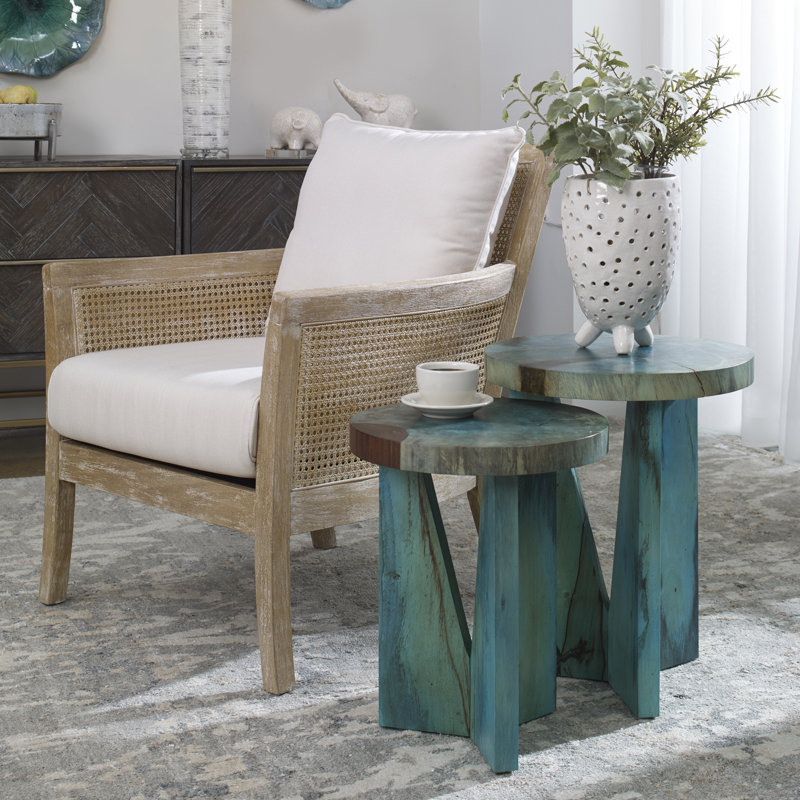 Leonora Solid Wood Nesting End Table, Blue