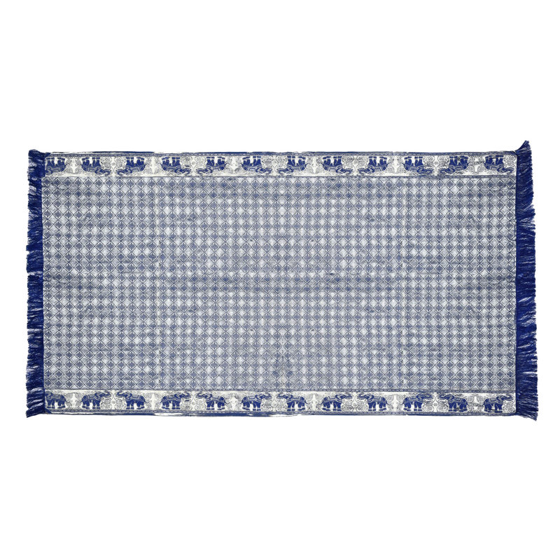 Thai Elephant Argyle Pattern Blue Rectangle Table Cloth