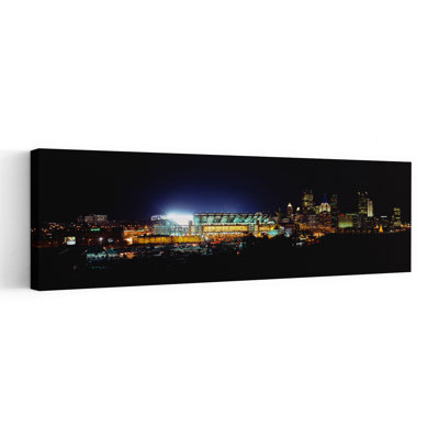 Stadium lit up at night in a city Heinz Field Three Rivers Stadium Pittsburgh Pennsylvania USA 1 Piece Wrapped Canvas Panoramic Wall Art