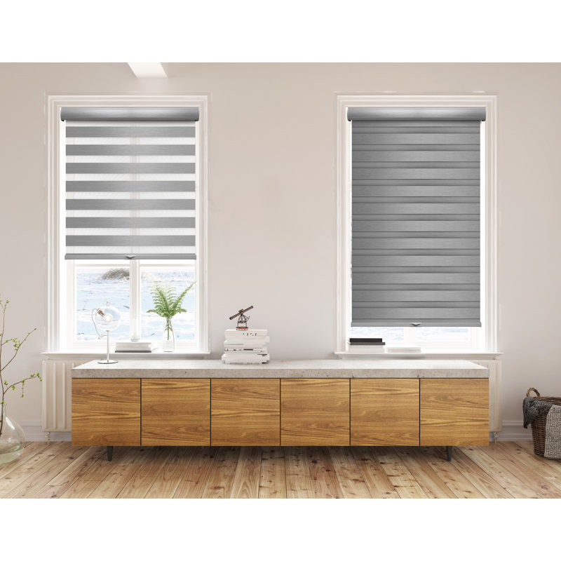 Cordless Blackout Zebra Blinds Grey, 31"W x 72"L