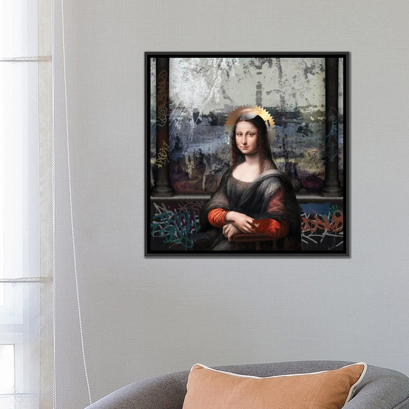 «Gioconda», impression sur toile, H 18 po x l 18 po x P 1,5 po, Toile encadrée noire, Blanc