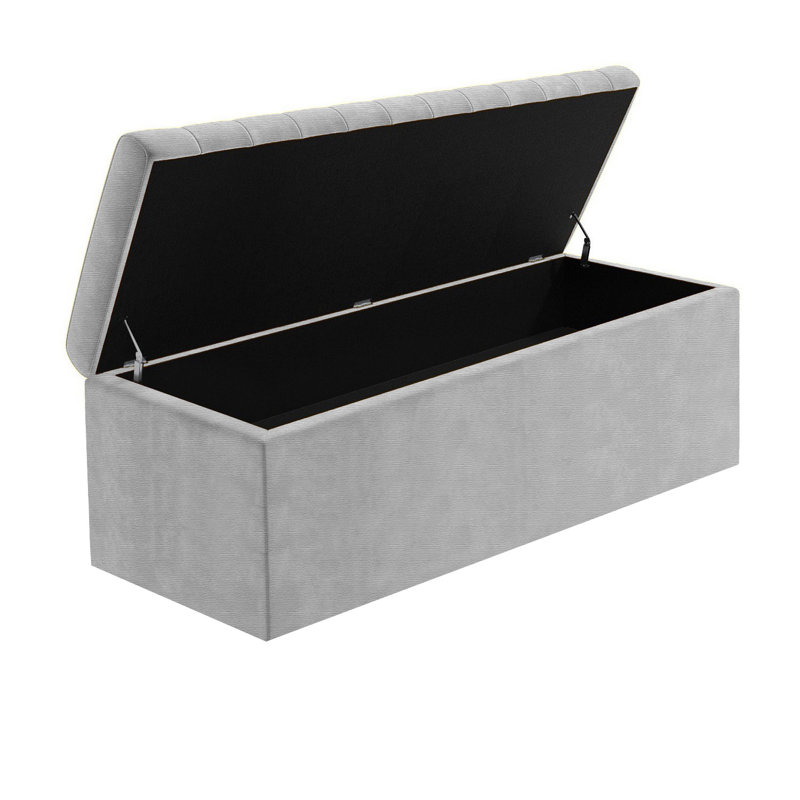 Safar Large Naples Ottoman Storage Box – Multi- Functional Striped Upholstered Blanket Box, 40cm H x 90cm W x 40cm D, Silver