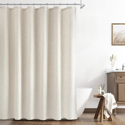 Natural Linen Shower Curtain, Country Boho Farmhouse Bath Decor Beige Shower Curtains For Bathroom Neutral Cloth Weighted Textured Fabric Bath Curtain Liner With Hooks, Cream, 72 Inch