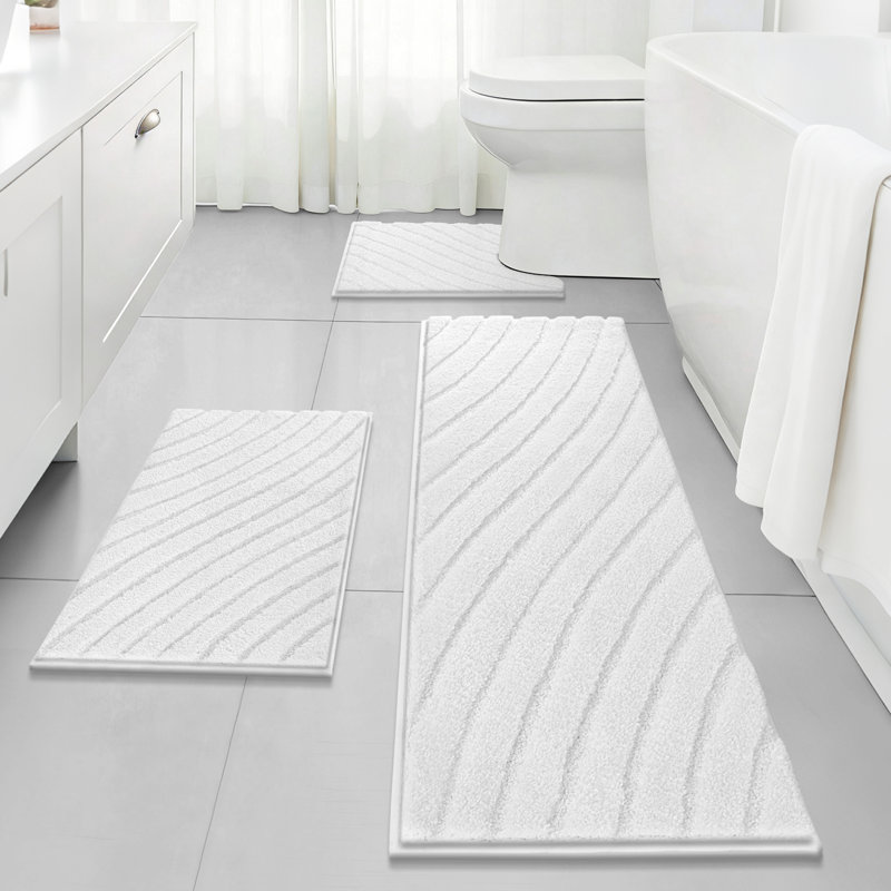 Tapis de salle de bain absorbant antidérapant (ensemble de 3), White