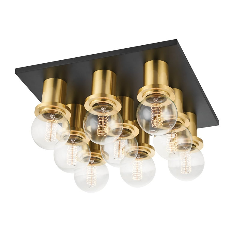 Plafonnier encastré 9 lumières 13,75 po Brandi, Laiton vieilli / noir doux