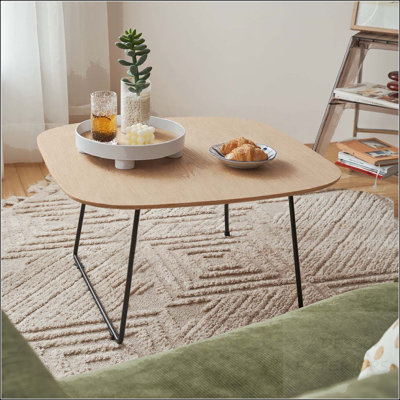 Round Coffee Table with Oak Veneer and Carbon Steel Legs