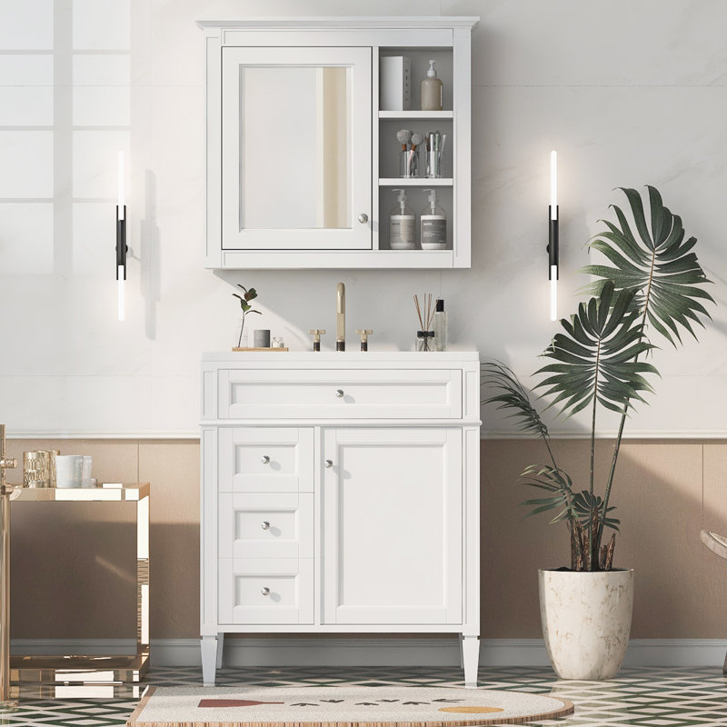 Modern Bathroom Storage Cabinet with 2 Drawers and a Tip-out Drawer