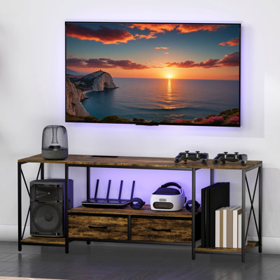 Meuble télé avec lumières DEL RVB, meuble télé industriel pour téléviseur de 55 po ou moins