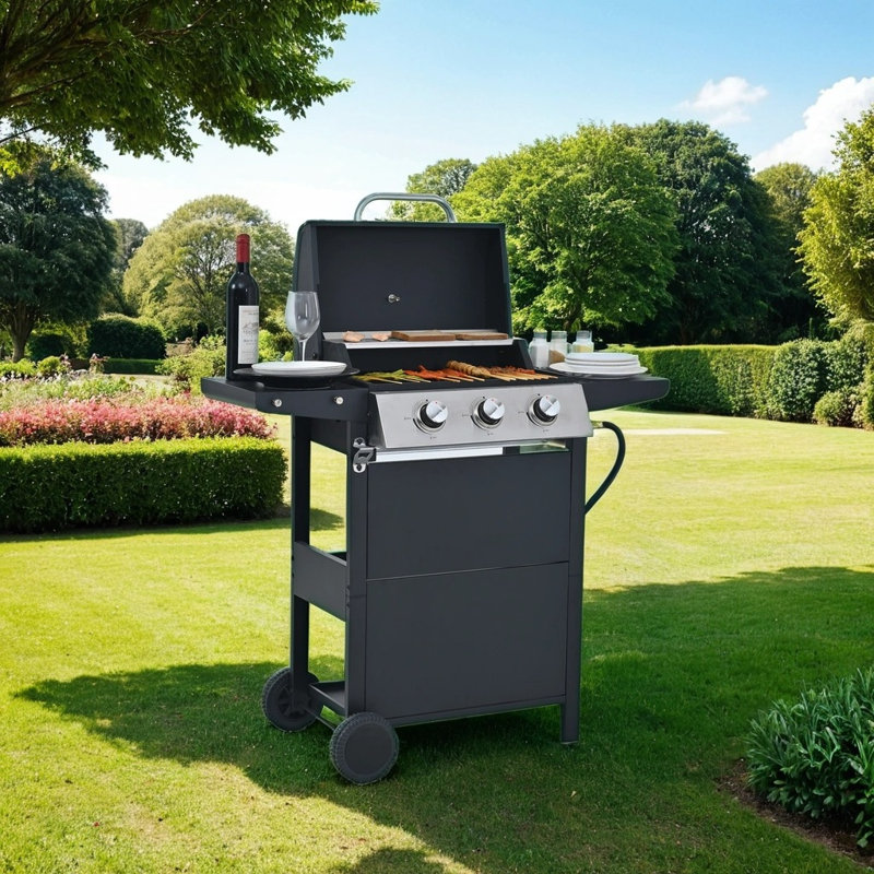 Barbecue au propane à 3 brûleurs pour barbecue en acier inoxydable d'une puissance de 26 000 BTU