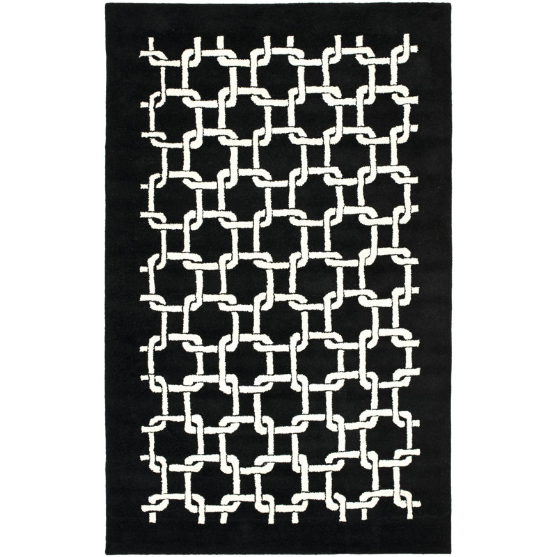 Tapis noir / blanc à motif géométrique Bamba, Rectangle 3'6" x 5'6"