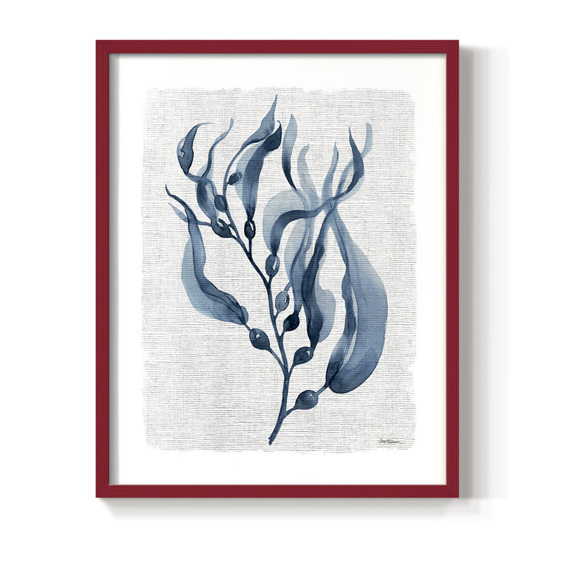 Reproduction encadrée bleu marine de varech I - bois massif, H 15 po x l 12 po, Rouge