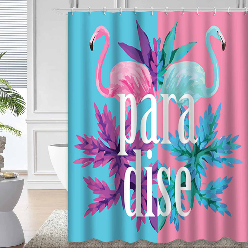 Rideau de douche imperméable aquarelle exotique avec 12 crochets Flamingo Paradise, L 72 po x l 78 po