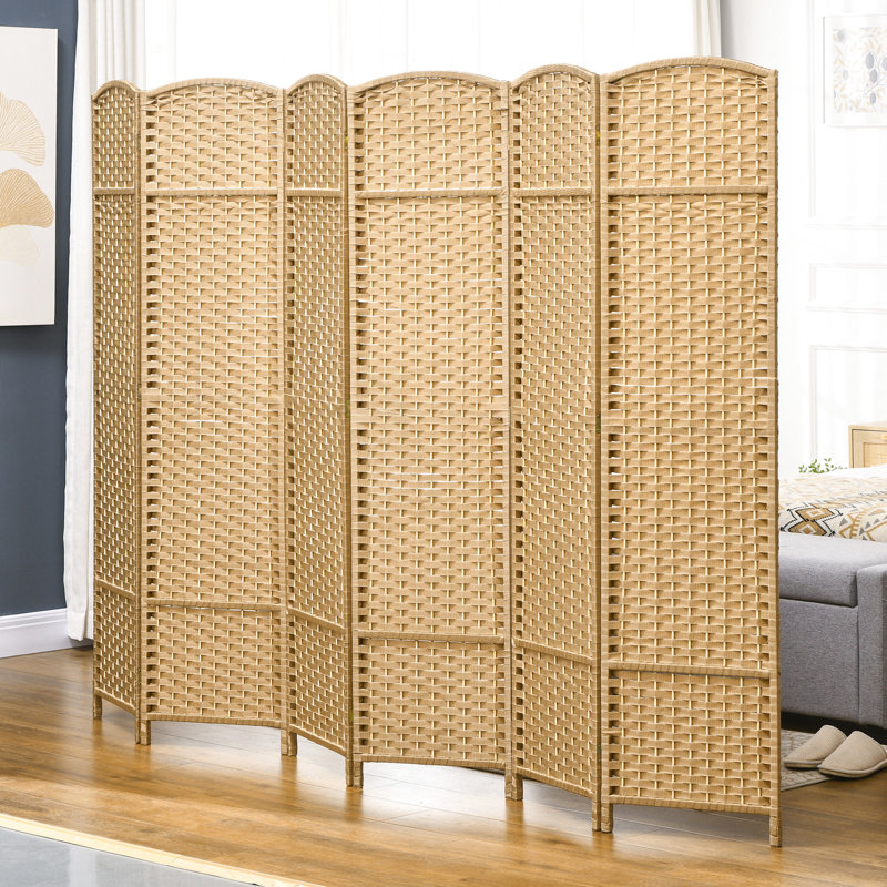 Paravent 6 panneaux, cloison d'intimité de 5,6 pi. Bois naturel, tissé à la main pour la chambre à coucher et le bureau, écran de séparation.