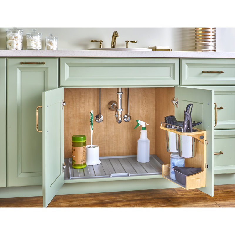 Gray Flexible Polymer Trim-to-Fit Drip Tray for 21" - 24" Vanity Sink Base Cabinets, 0.75"H x 22.5" W x 20.25" D