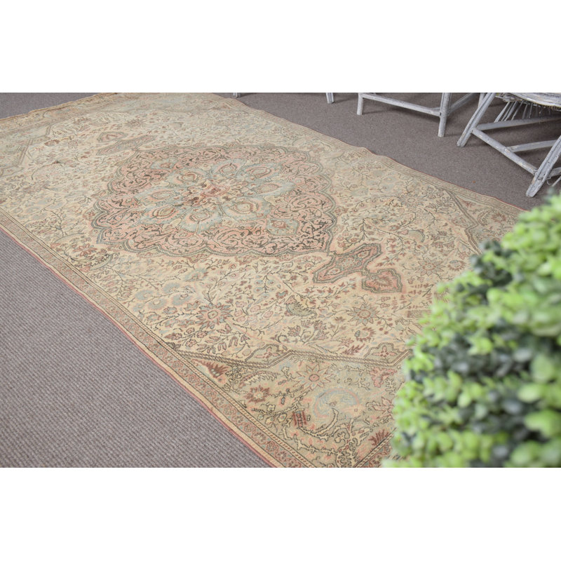 Grand tapis turc vintage en laine Kayseri vert idéal pour la décoration de salle à manger et les cadeaux