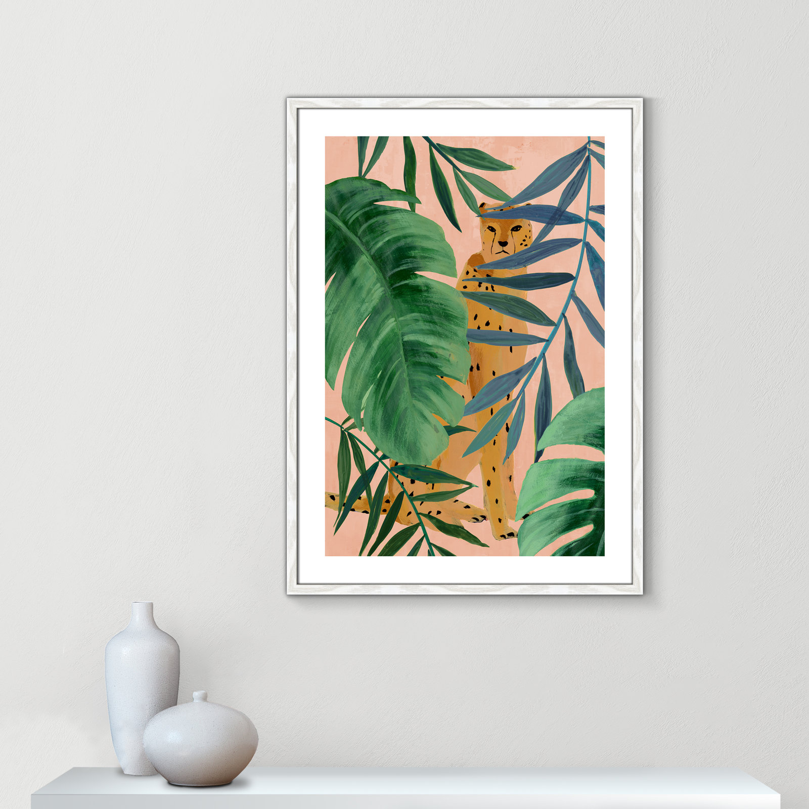 Allie "Silent Jungle" Painting by Isabelle Z, 35.5" H x 25.5" W x 0.75" D, White Wood Framed Paper