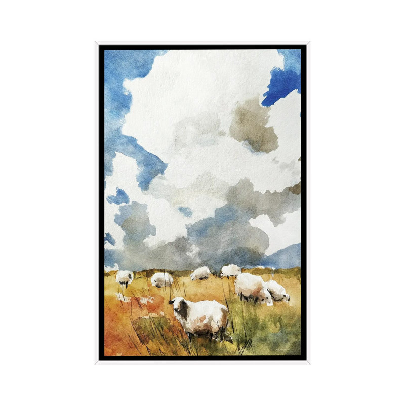 " Grazing Fields " by Svetlana Aleinikova, 26 po x 18 po, Toile avec cadre, Blanc