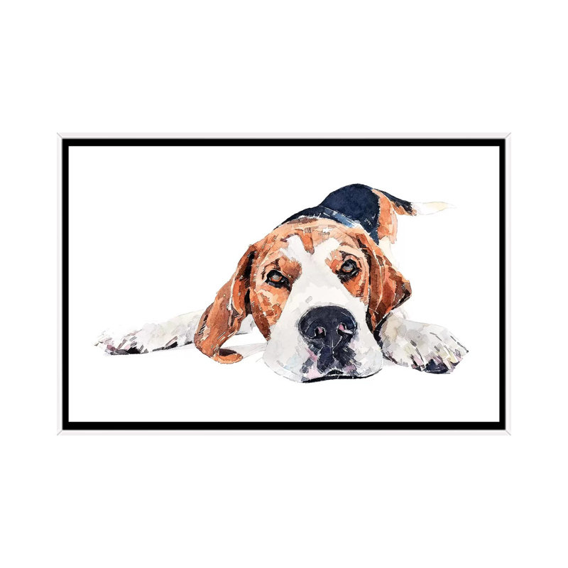 « Beagle Play Time » par Edwatercolours-impression, Pas de tapis, H 18 po x l 26 po x P 1,5 po, Toile blanche encadrée