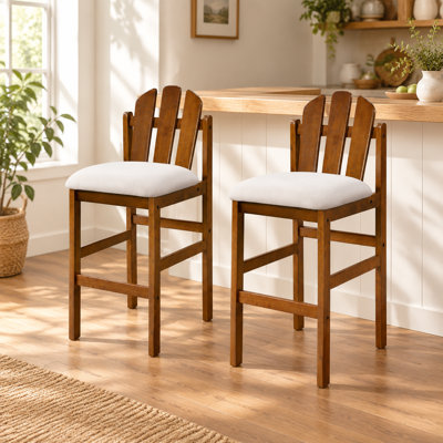 Tabouret de bar rembourré en bois d'hévéa, de style milieu du siècle, ensemble de 2