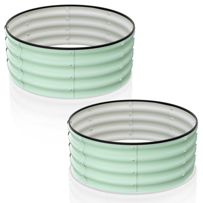 2 Pcs 3x3x1ft Round Galvanized Raised Garden Bed, Metal Raised Garden Bed Outdoor , Planter Box for Planting Plants, Vegetables, Olive Green