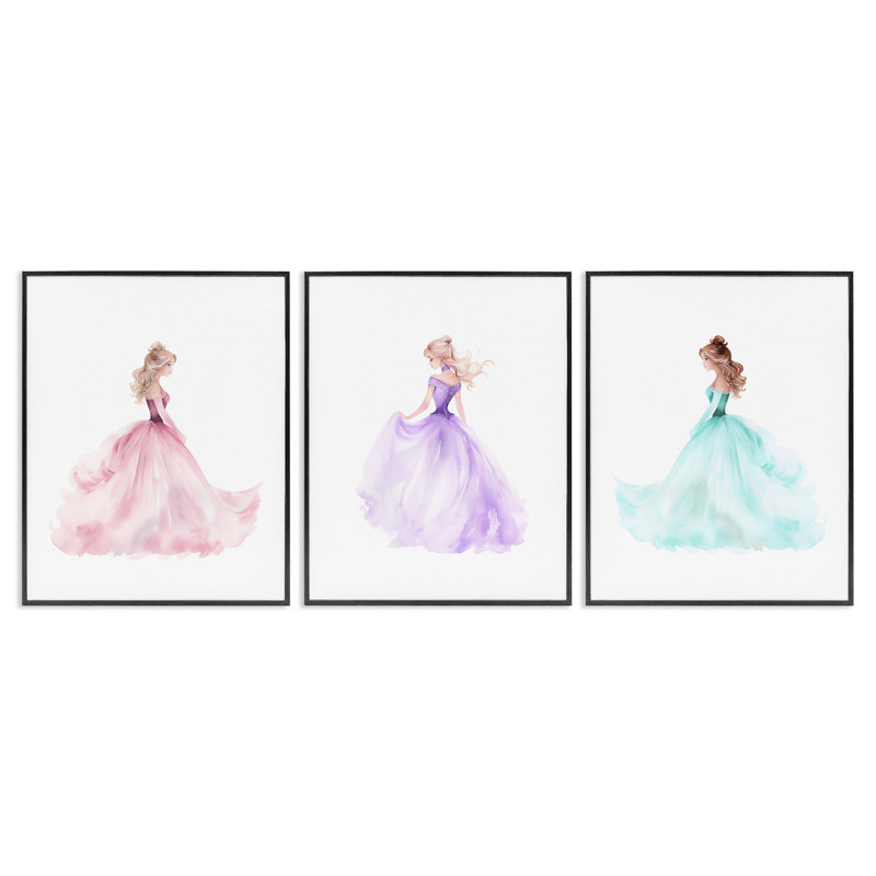 Princess Princess Gowns, ensemble de 3 giclées encadrées, design par Christine Simpson Art, H 30 po x l 24 po