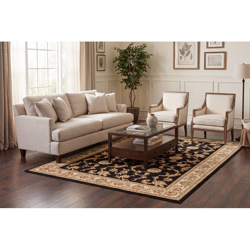 Noir/ivoire tapis Atterbury, Rectangle 6 pi 7 po x 9 pi 6 po