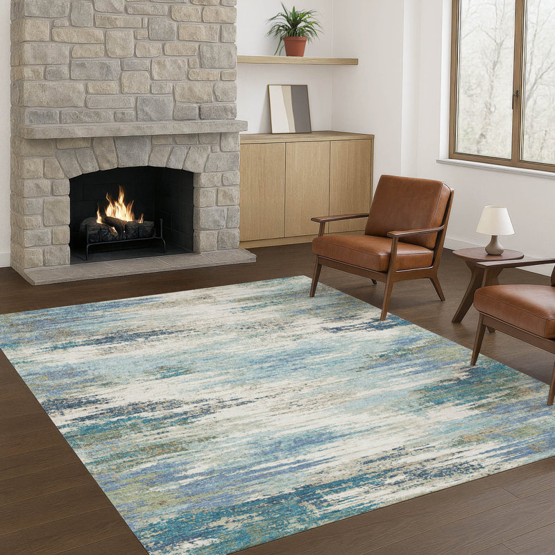 Tapis abstrait intérieur / extérieur lavable à la machine Chantille ACN2766, Bleu, 8 pi x 10 pi