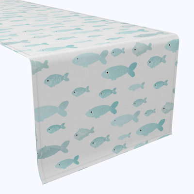 Table Runner, 100% Cotton, 16X108", Underwater Fish