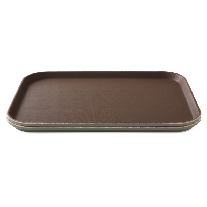 Brown Rectangular Non-Skid Plastic Serving Trays, Set of 2