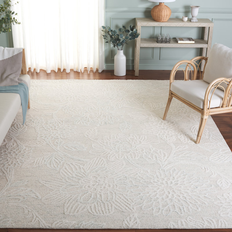 Vionna 225 Hand Tufted Wool/Cotton Floral Indoor Use Only Rug in Light Teal/Ivory, Rectangle 8' x 10'