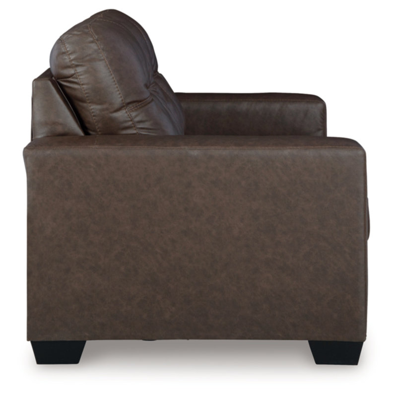 Brown Faux Leather Stationary Loveseat with Removable Cushions