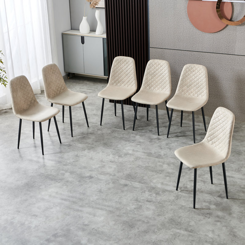 Kaylani Modern Upholstered Dining Chair, Beige Suede, Black, 6
