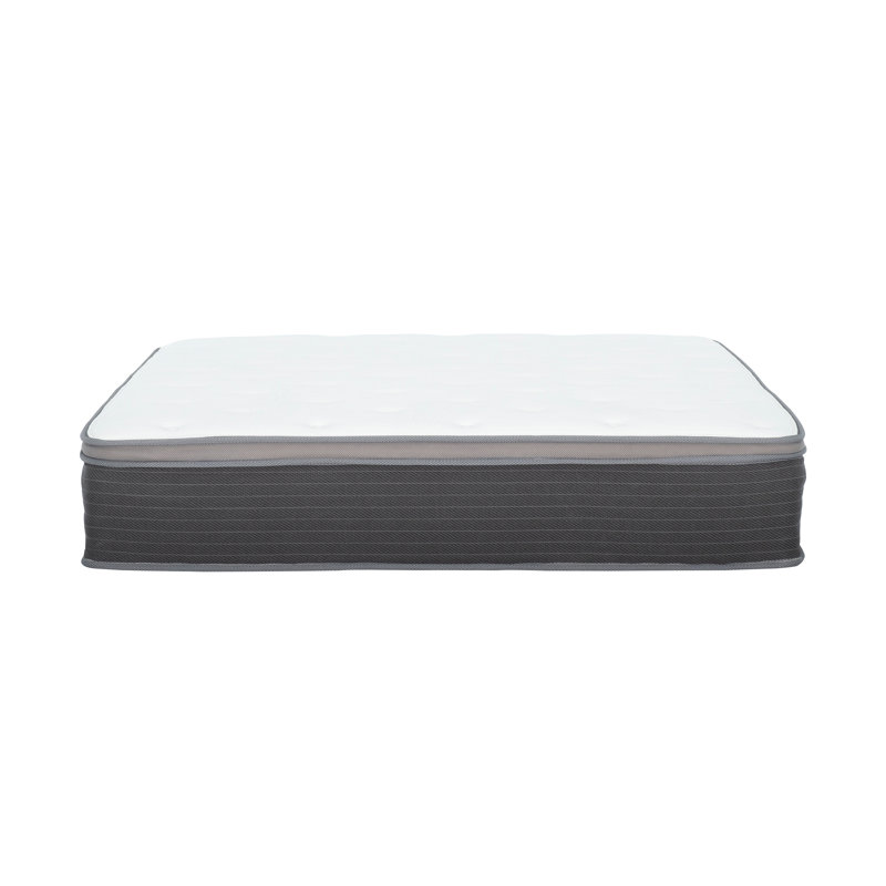 12" Plush Euro Top Gel Memory Foam Pocket Spring Hybrid Mattress in a Box, White/Gray, Queen