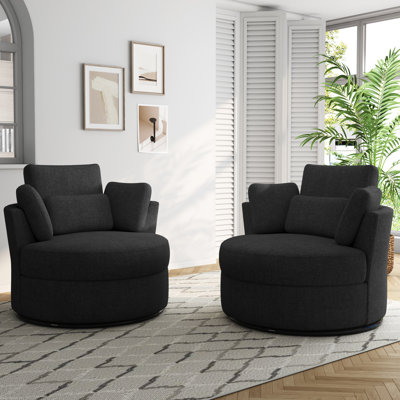 Upholstered Swivel Lounge Armchair With Pillow(Set of 2)