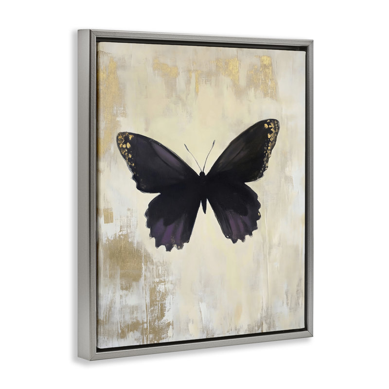 Cadre flottant rustique avec améthyste et papillon, design par Franklyn Gregory, Cadre flottant gris lustré