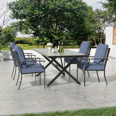 Patio Dining Set Metal Stackable Ergonomics Dining Armchairs & Rectangular Table