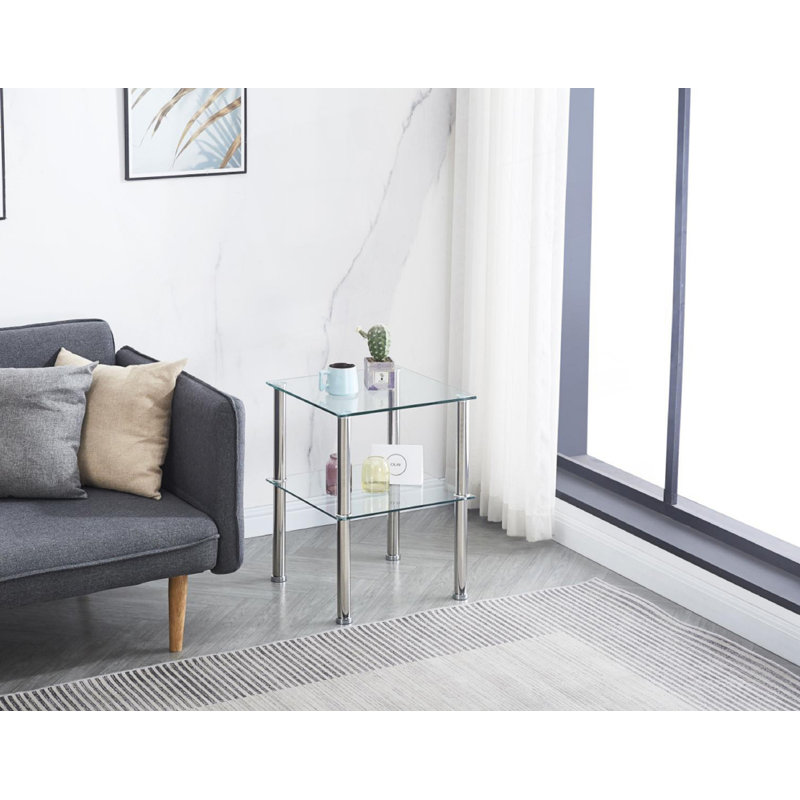 2-Piece Clear Side Table, 2-Tier Space End Table