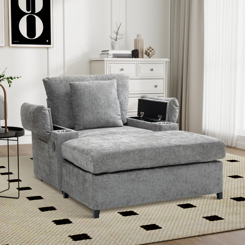 Fauteuil d'appoint surdimensionné en chenille avec repose-pieds, Chenille grise