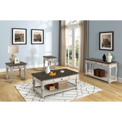 Table de bout de garage antique blanche et brune avec tiroir de rangement, pièce de construction classique, pièce essentielle de construction, 23,86 po de hauteur, bois massif + sonde de foyer, Quintessence
