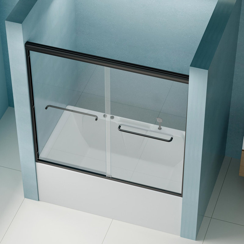 56"-60" W x 58" H Double Sliding Bathtub Shower Door, Matte Black