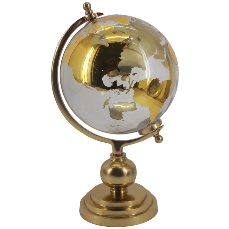Margie Aluminum Metal Educational/Geographic Earth Globe with Tiered Base, 20" H x 13" W x 86" D, Gold