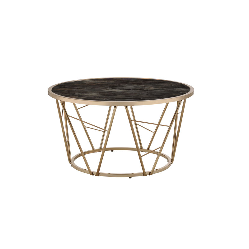 Table basse avec plateau en verre et finition champagne