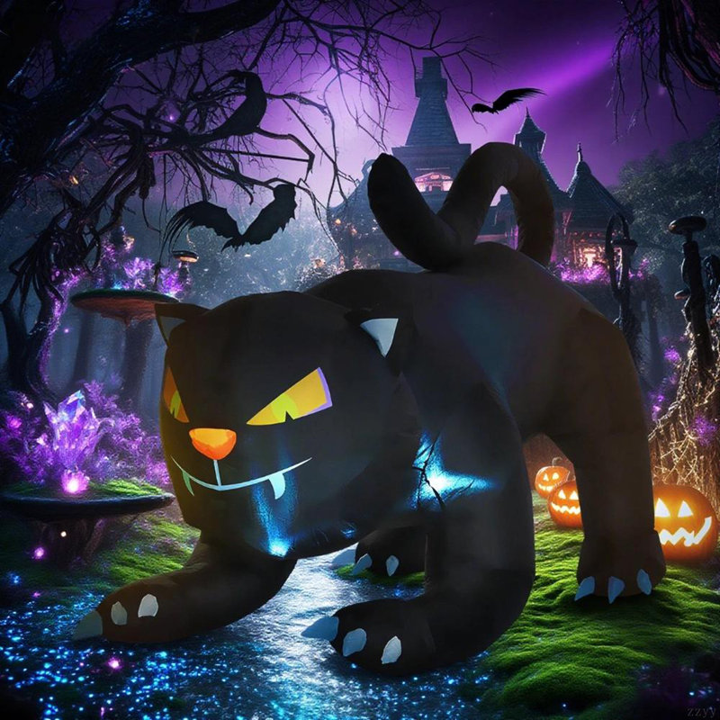 Chat gonflable d'Halloween noir, affichage extérieur de jardin gonflable à DEL